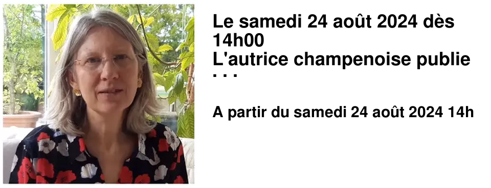 Le samedi 24 ao�t 2024 d�s 14h00 L'autrice champenoise publie un nouvel ouvrage : � Quand l'I.A. s'en m�le ! �, aux �ditions Hello. Trois autres livres sont publi�s aux �ditions Fawkes : � Le bout du monde m'attendait �, � Un sapin tomb� du ciel � et � Hania, sorci�re malgr� elle �.