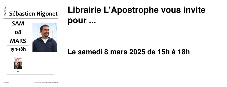 Librairie L'Apostrophe vous invite pour ...