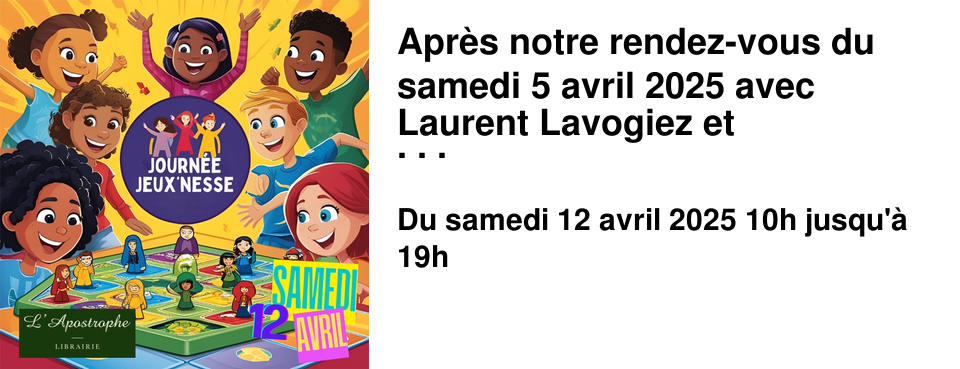 Apr�s notre rendez-vous du samedi 5 avril 2025 avec Laurent Lavogiez et Christophe Pouey pour la pr�sentation de "Dice Mission", c'est aux enfants que nous r�serverons le Samedi 12 avril 2025, de 10h00 � 12h30 et de 14h00 � 19h00 avec la journ�e "Jeux'nesse" ! De nombreux jeux � tester, d�s 2 ans et jusqu'� 7 ans, pour passer d'agr�ables moments en famille.