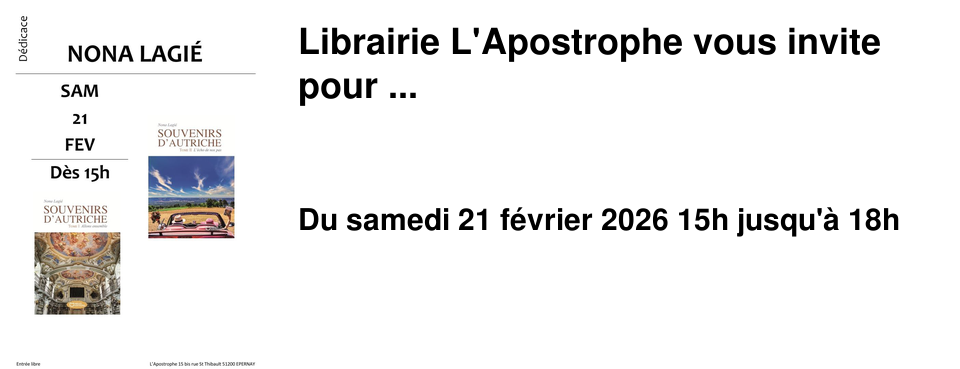 Librairie L'Apostrophe vous invite pour ...